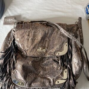 Snake Print Shoulder Bag with Fringe by Christian Audigier